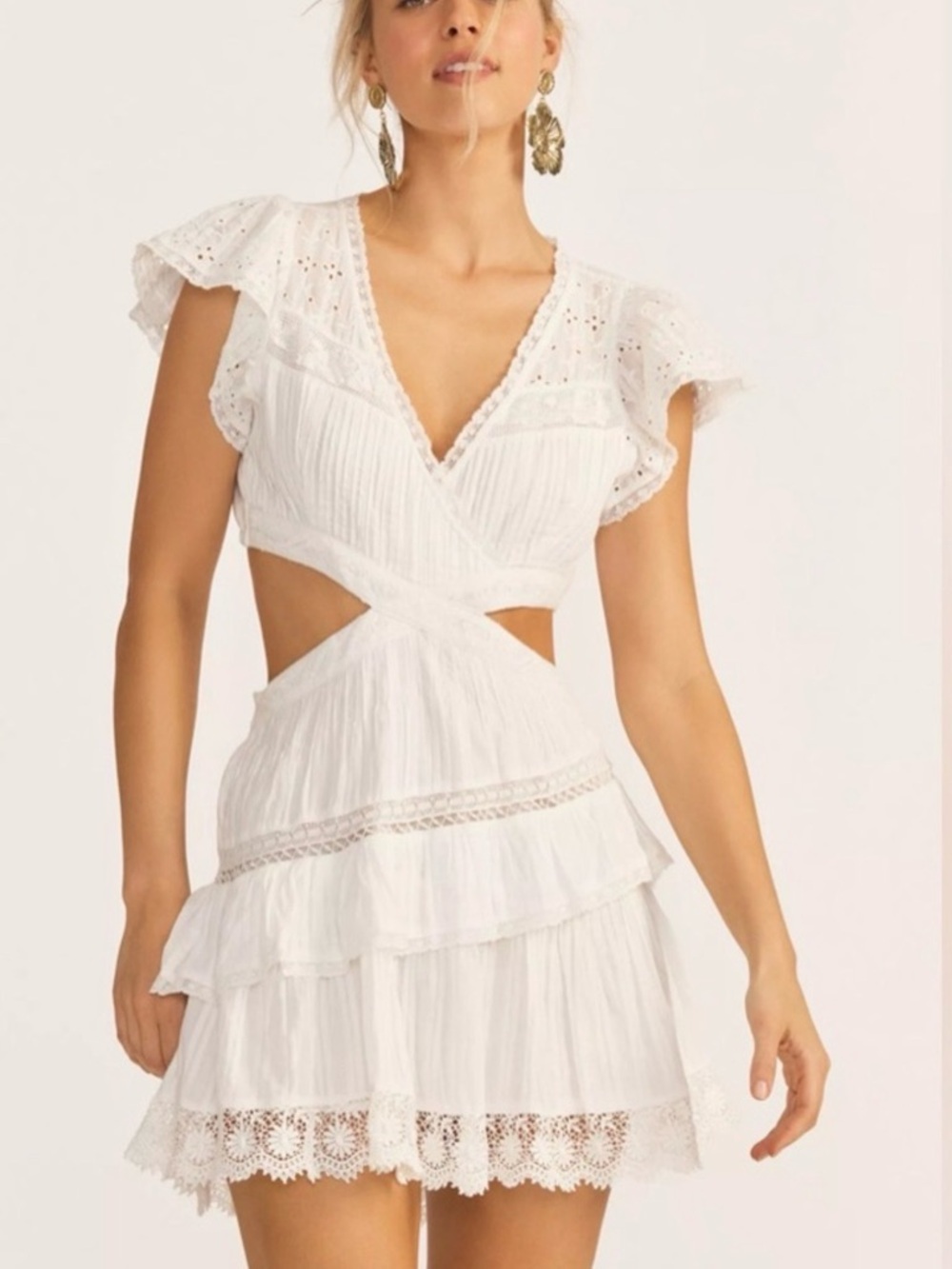 LoveShackFancy Audrina White Cutout Broderie Cotton Mini Dress Size M - Picture 2 of 14